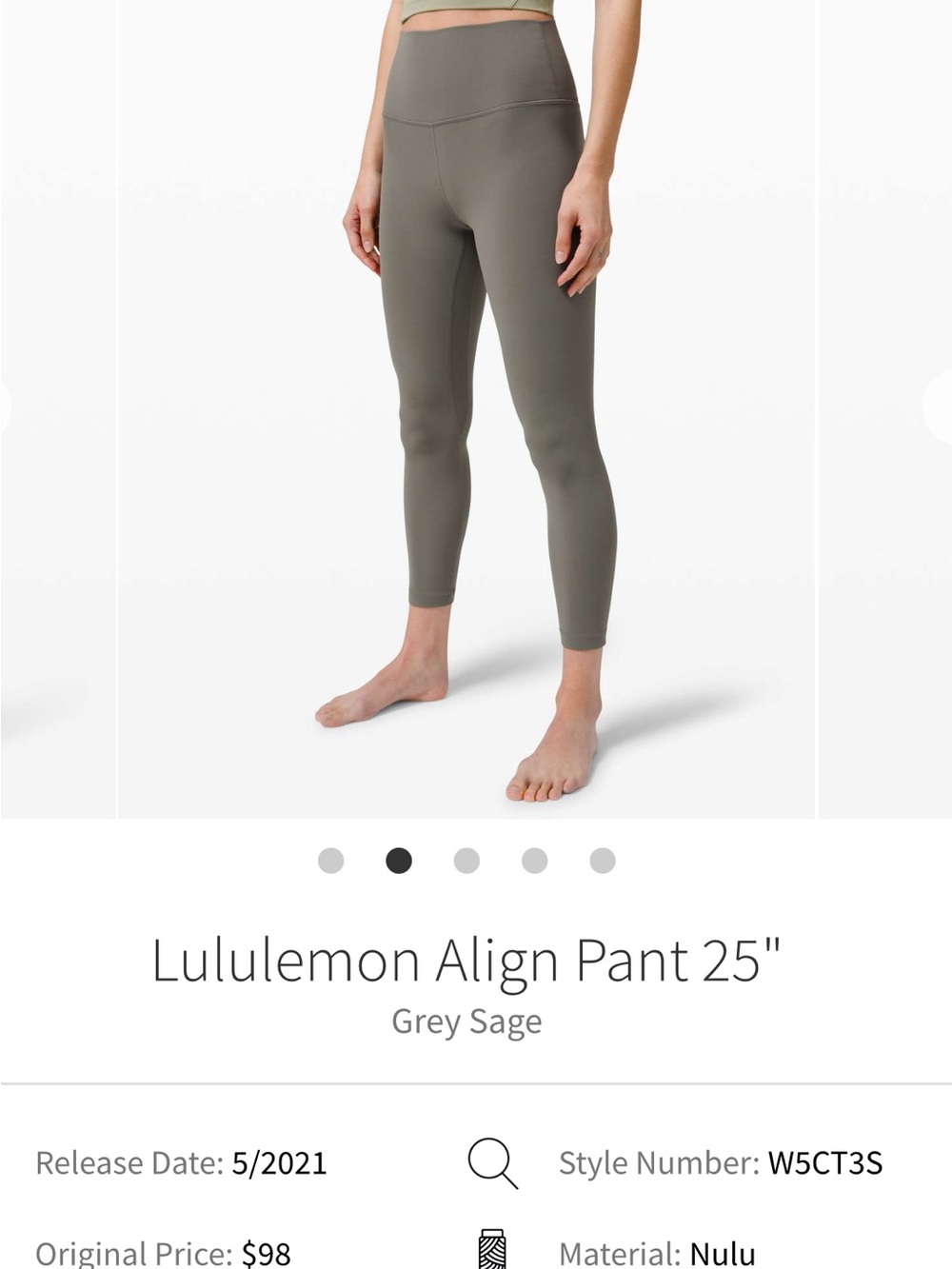 Lululemon align pants 25in grey sage size 10